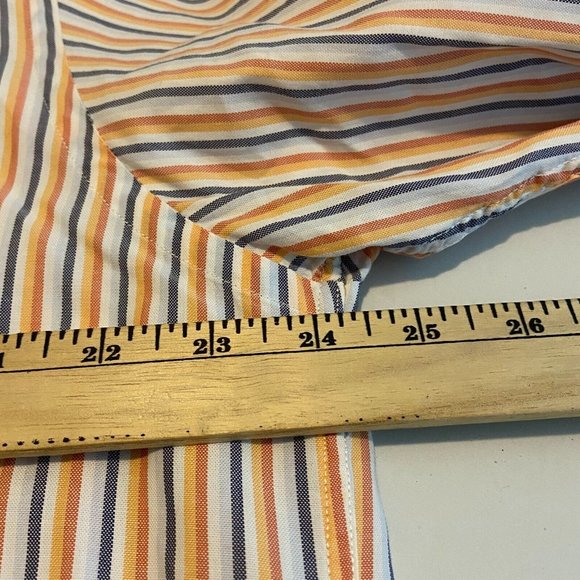 Barbour Men L Button Down Shirt Orange Vertical Stripe Long Sleeve Collared - Picture 8 of 10